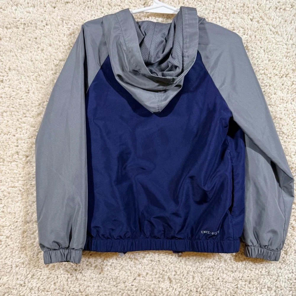 Nike Dri-FIT Windbreaker Jacket 4T Navy Grey Hooded Full Zip Rain